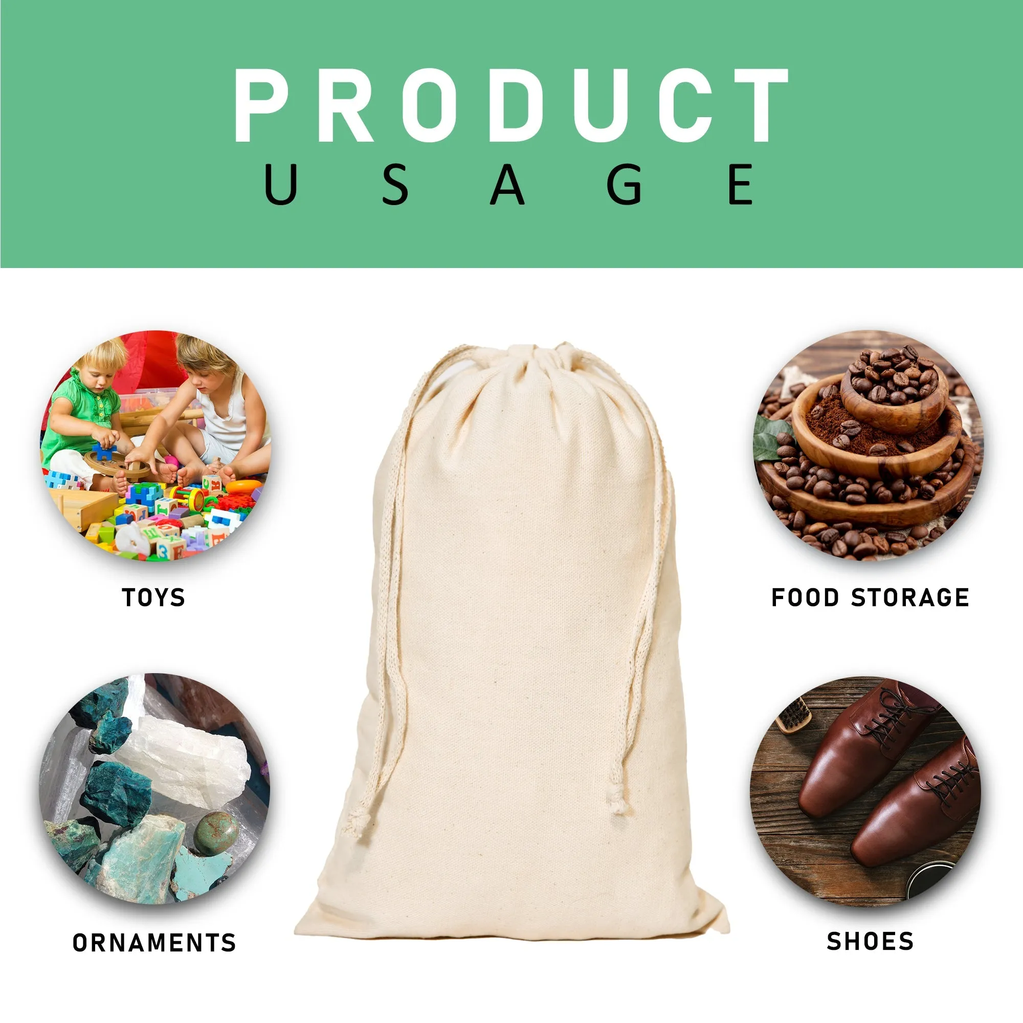 10x15 inches Double Drawstring Muslin Bags