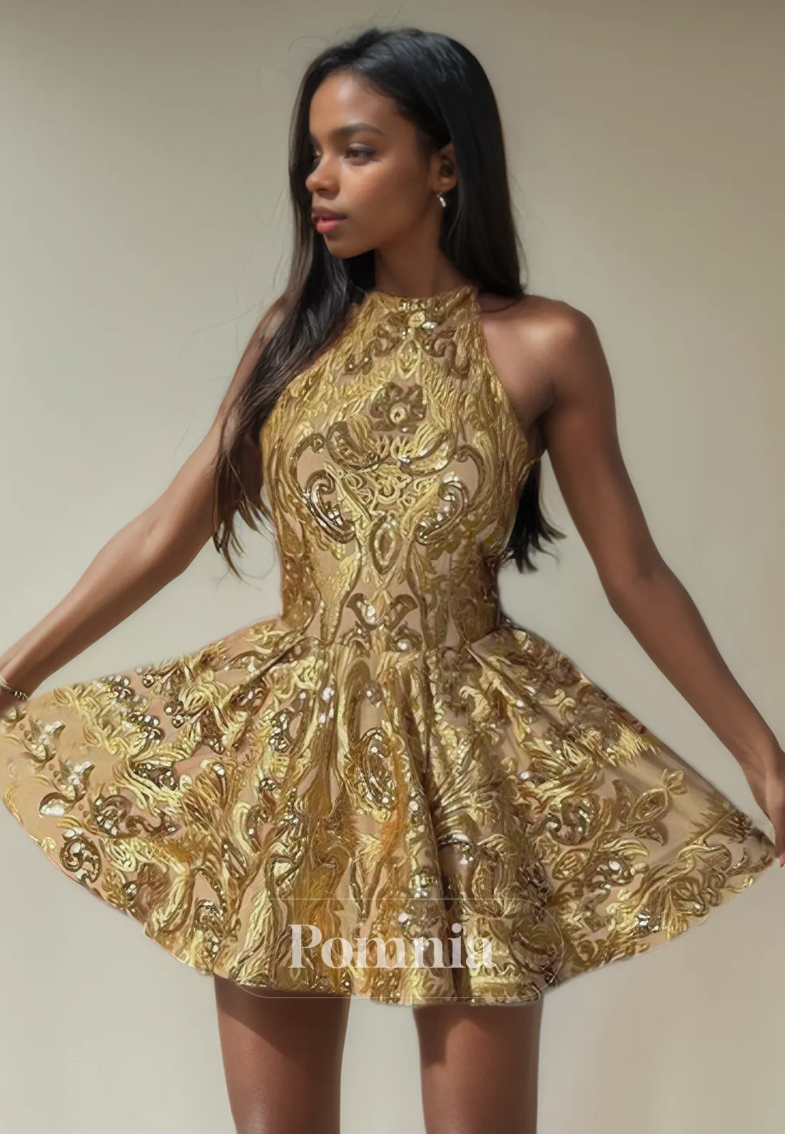A-Line High Neck Appliques Empire-Waist Sleeveless Short Homecoming Dress