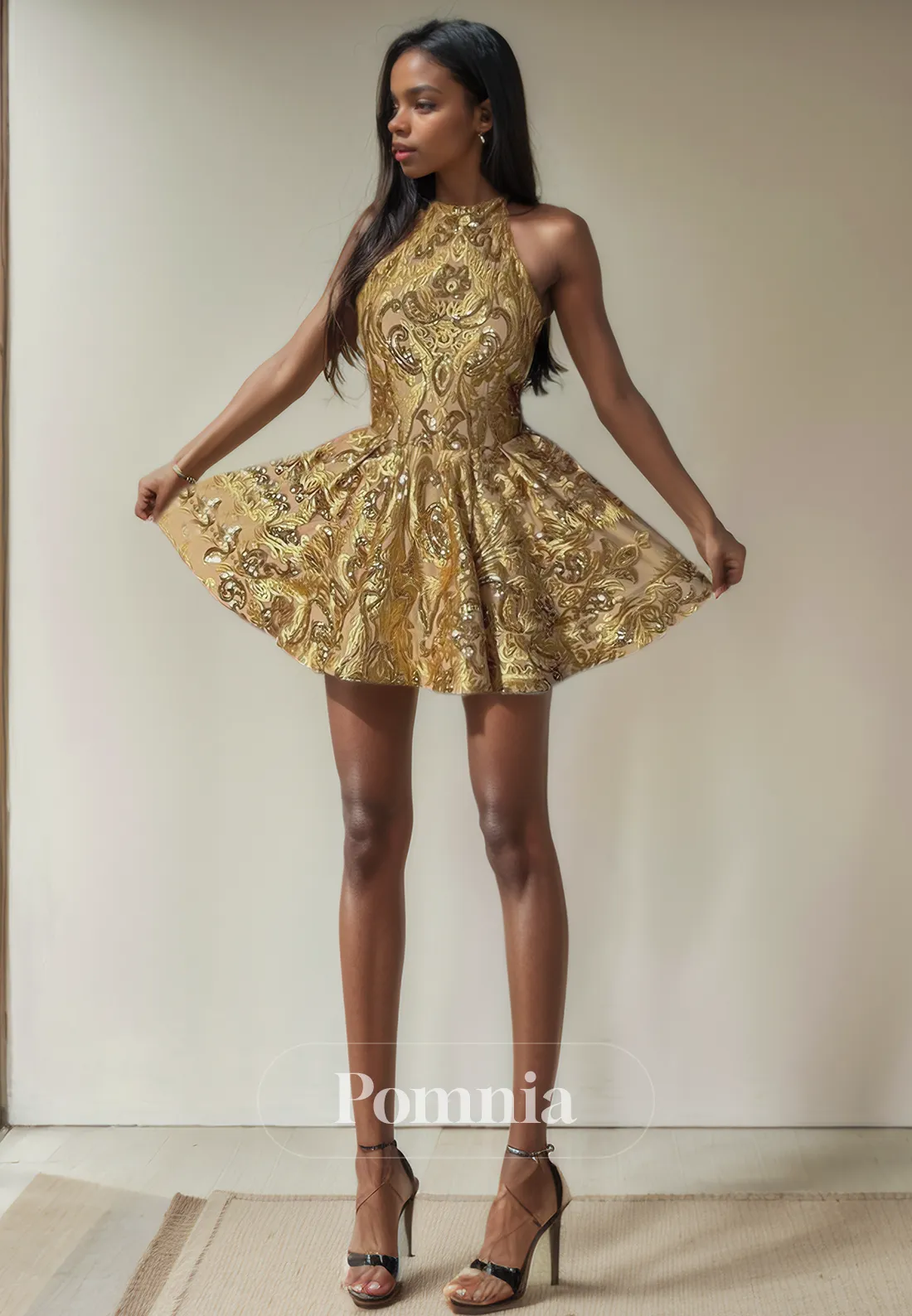 A-Line High Neck Appliques Empire-Waist Sleeveless Short Homecoming Dress