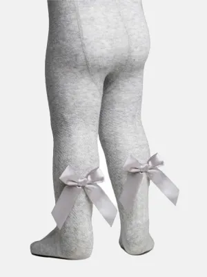 Baby Girl Tights with Satin Bow - Grey