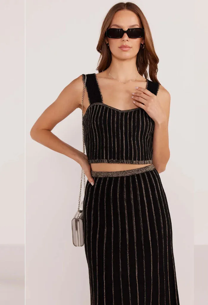 Celia Lurex Stripe Midi Skirt-Black/Champagne