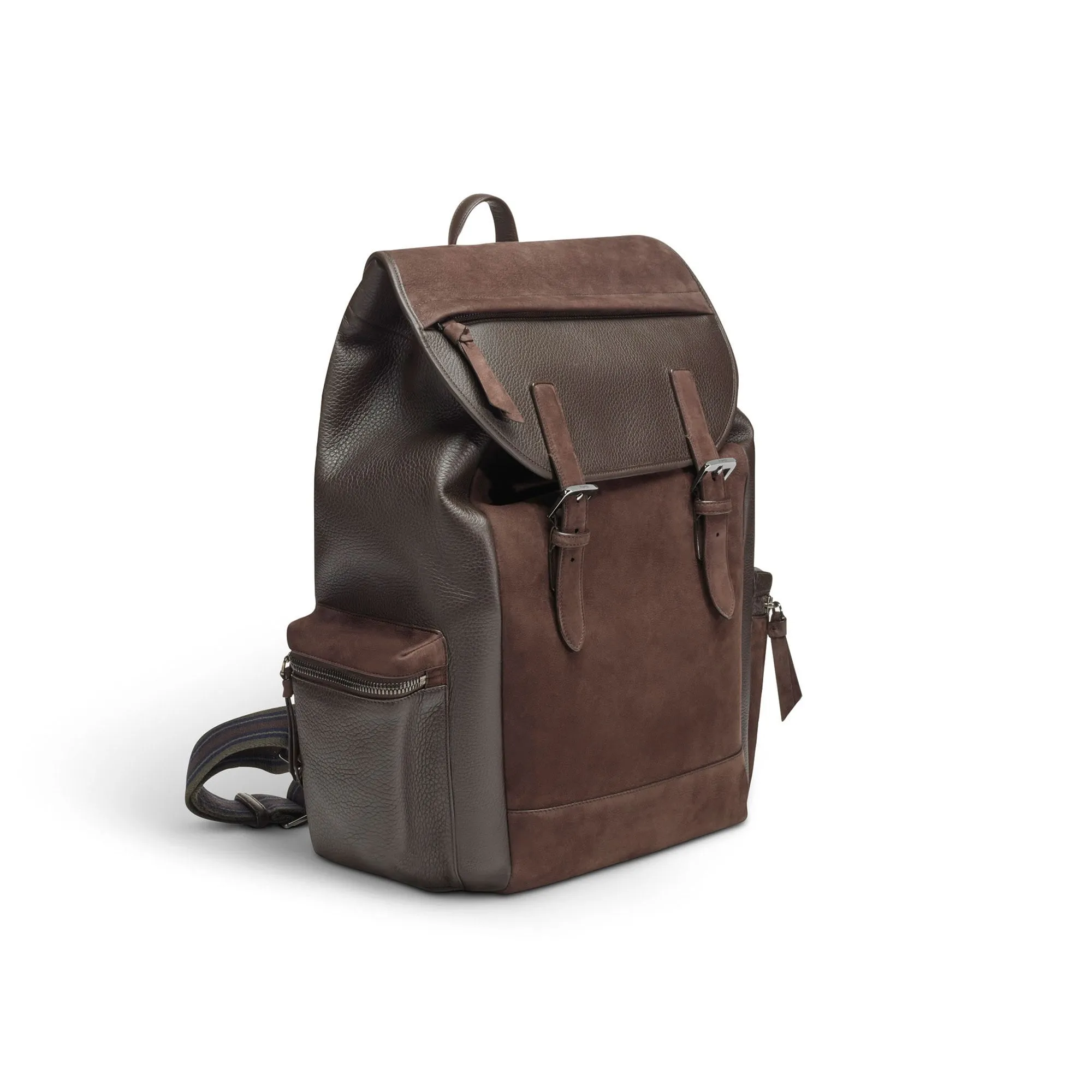 GMT Rucksack in Soft Grain Leather & Nubuck with Striped Webbing