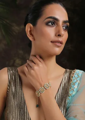 Gold And White Bracelet With Kundan And Shell Pearls Assembled In Floral Motifs By Paisley Pop