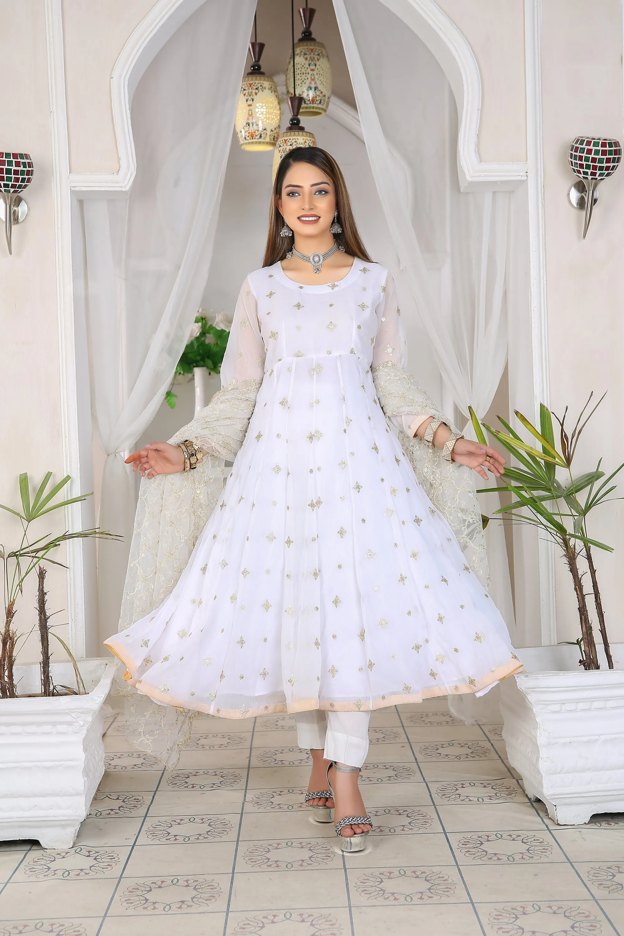 IshDeena Anarkali Salwar Kameez Suit Ready to Wear, Indian Pakistani Dresses for Women Party Wear Wedding, Reception Chiffon