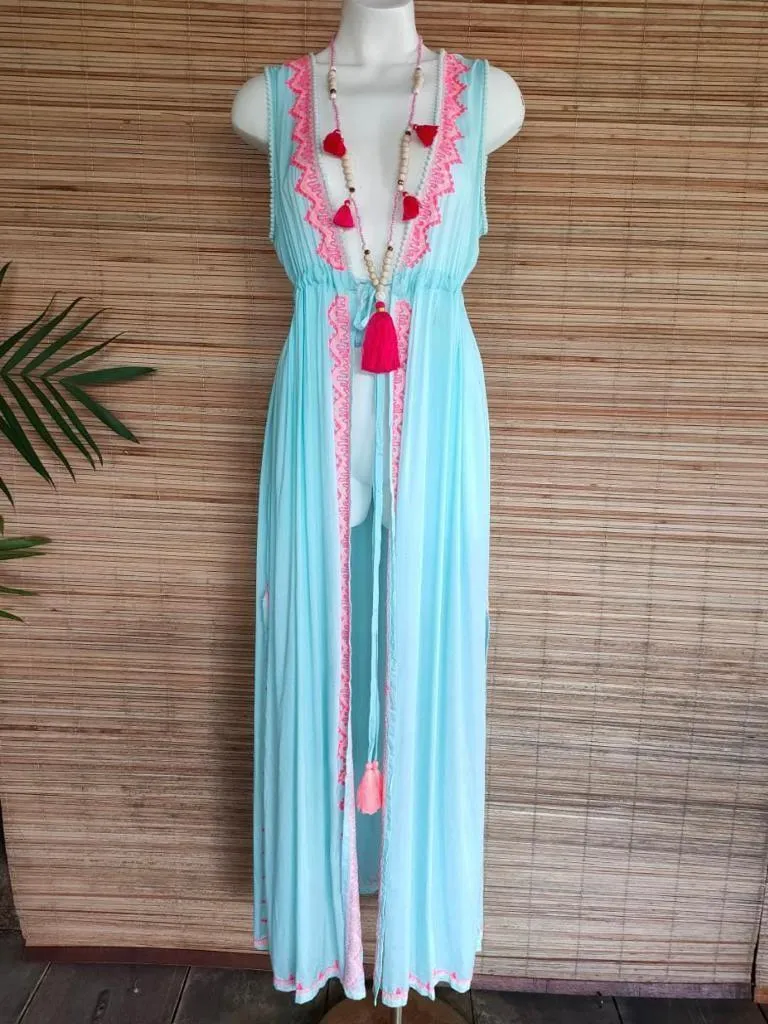 LONG KAFTAN EDEN in Grey and Turquoise