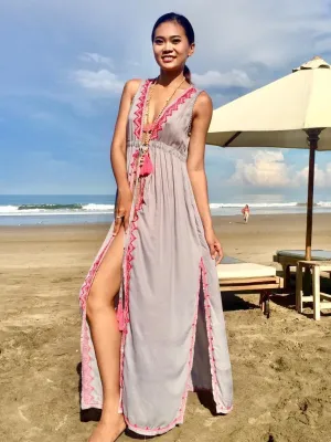 LONG KAFTAN EDEN in Grey and Turquoise