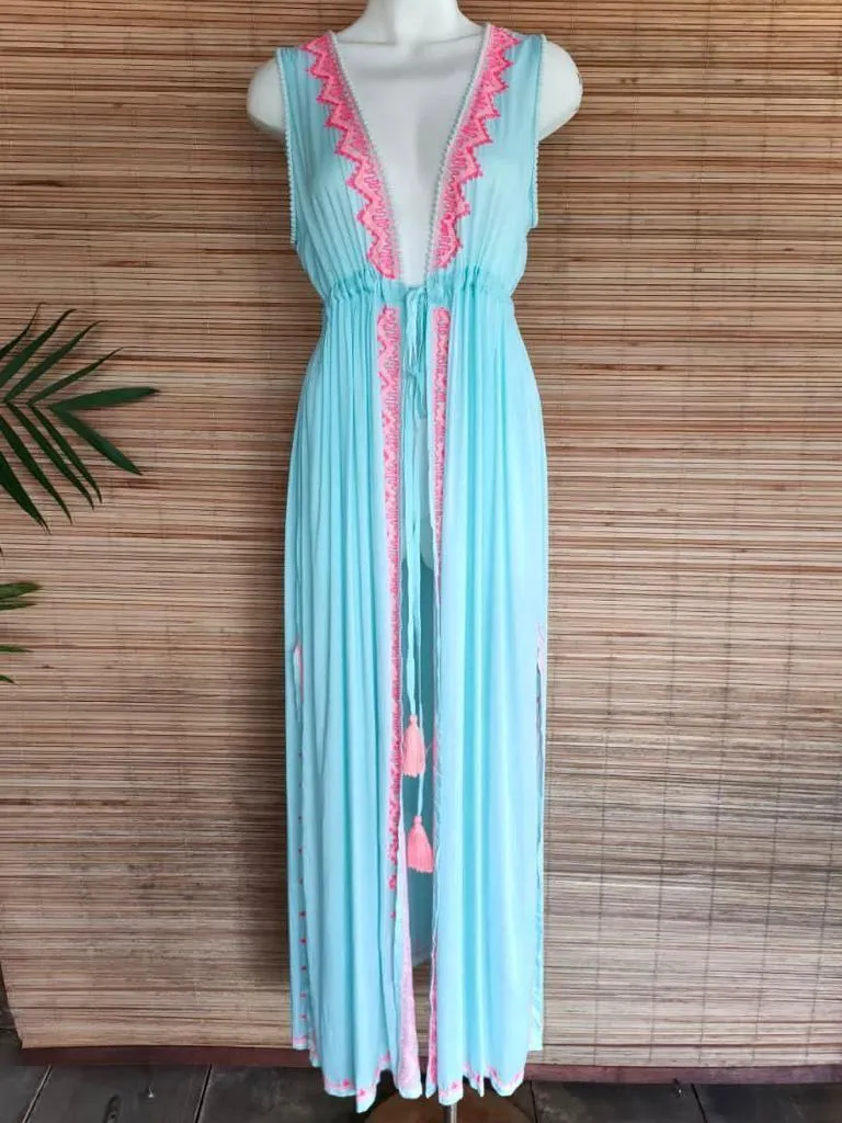 LONG KAFTAN EDEN in Grey and Turquoise