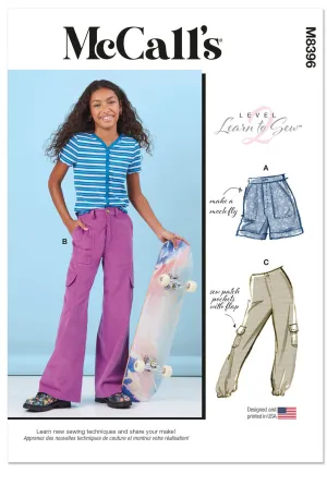M8396 Girls' Shorts and Cargo Pants (7-8-10-12-14)
