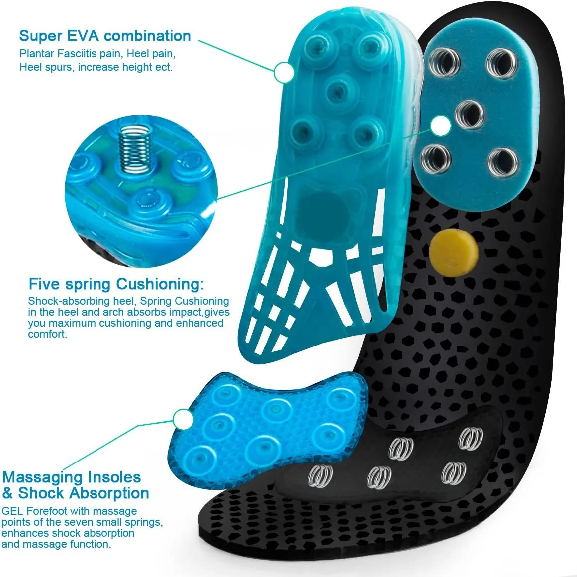 MARRDO Silica Gel Sport Shoe Insole | Spring Cushioning Shock Absorption Shoe Insert
