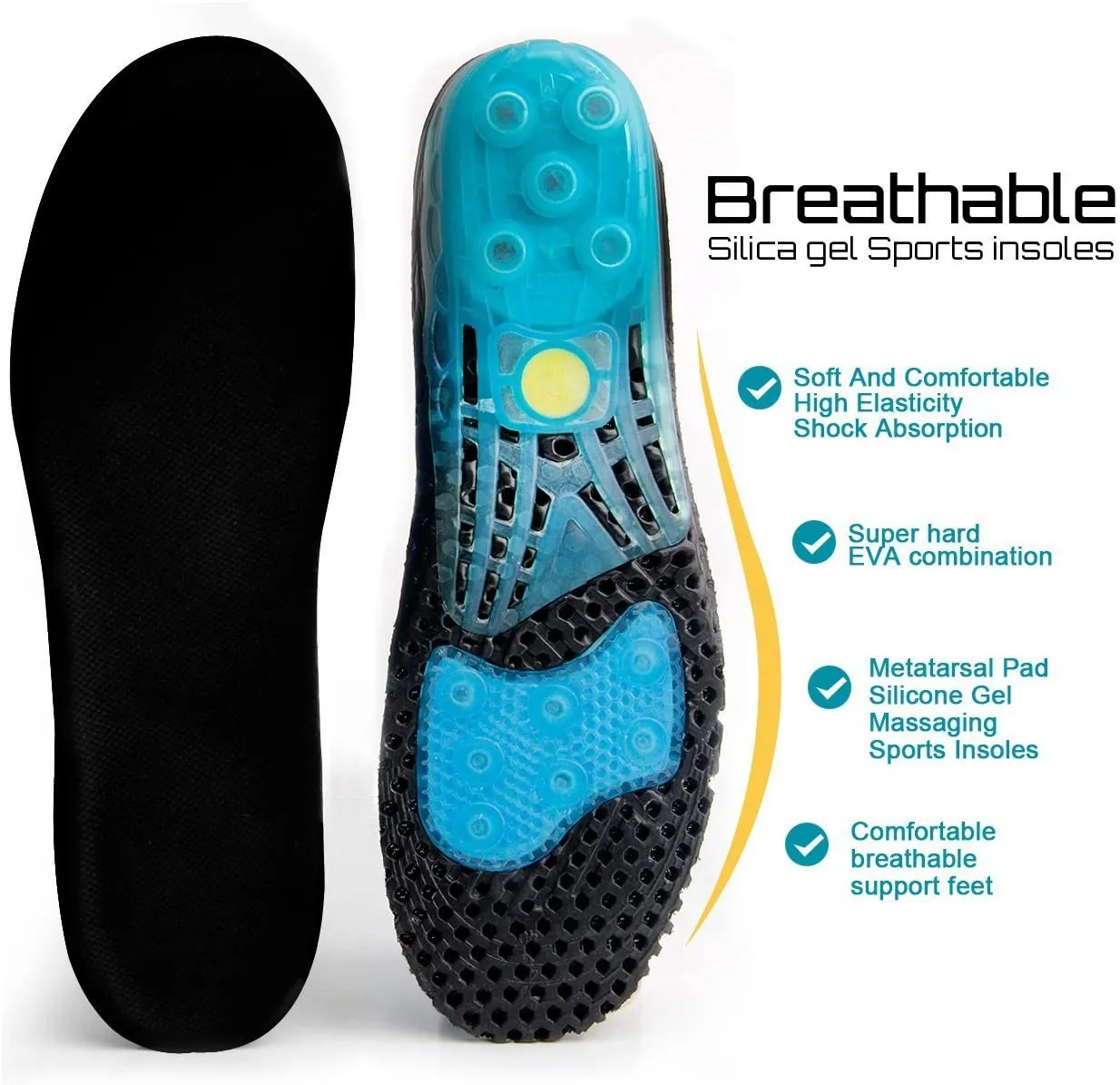 MARRDO Silica Gel Sport Shoe Insole | Spring Cushioning Shock Absorption Shoe Insert