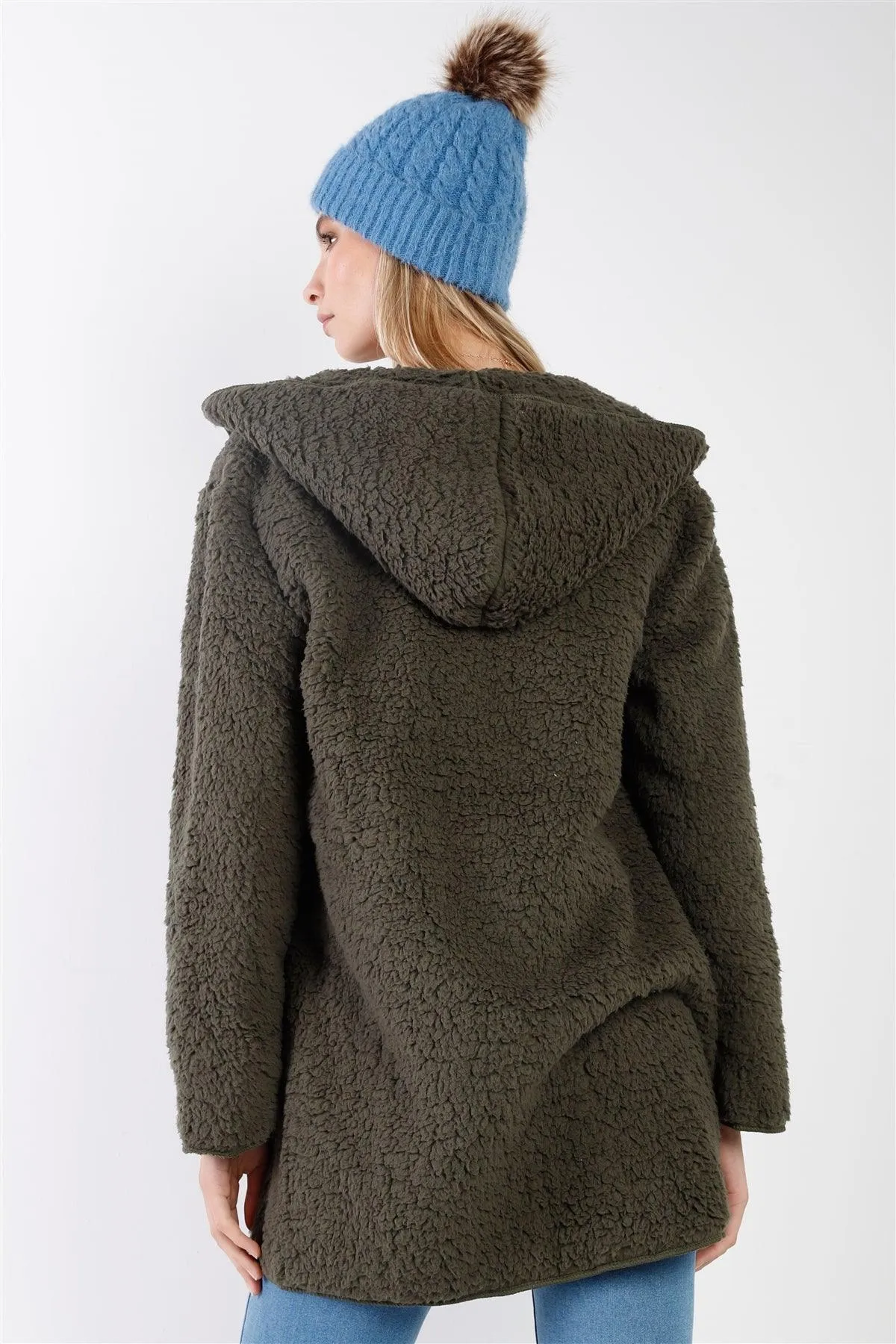 Olive Oversized Fluffy Hooded Teddy Coat /1-2-2-1