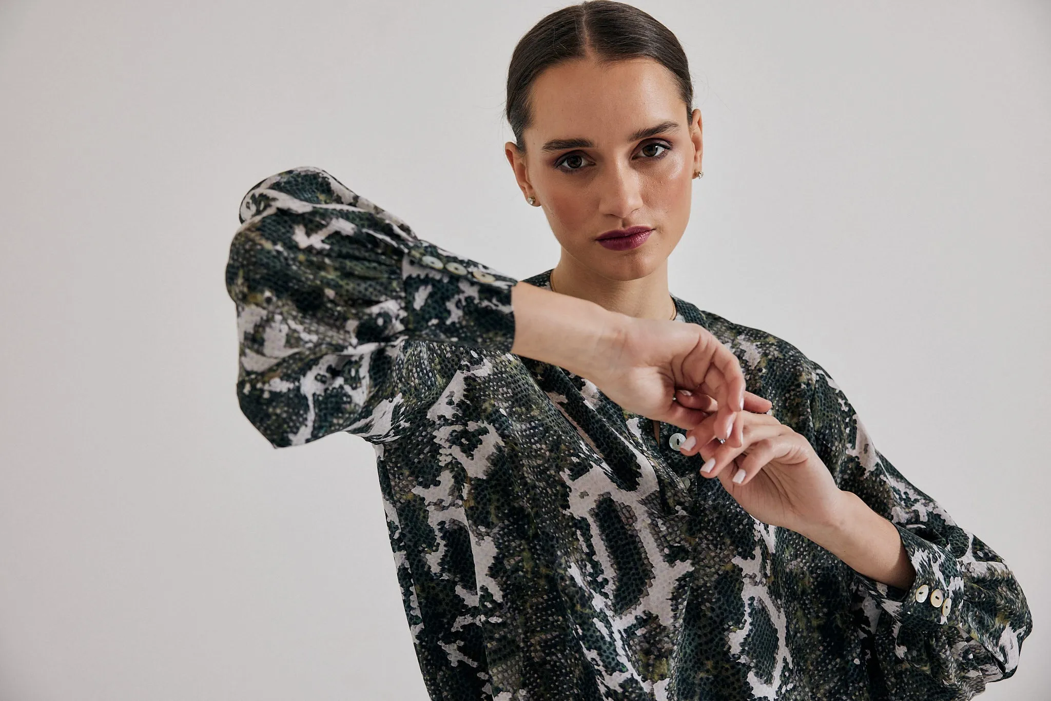 Poet Blouse in Olive Python