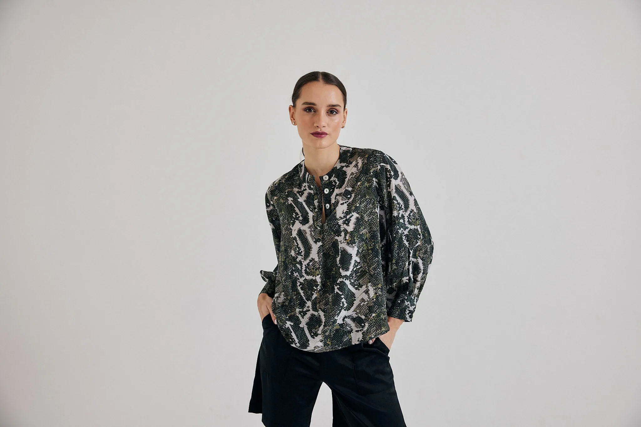 Poet Blouse in Olive Python