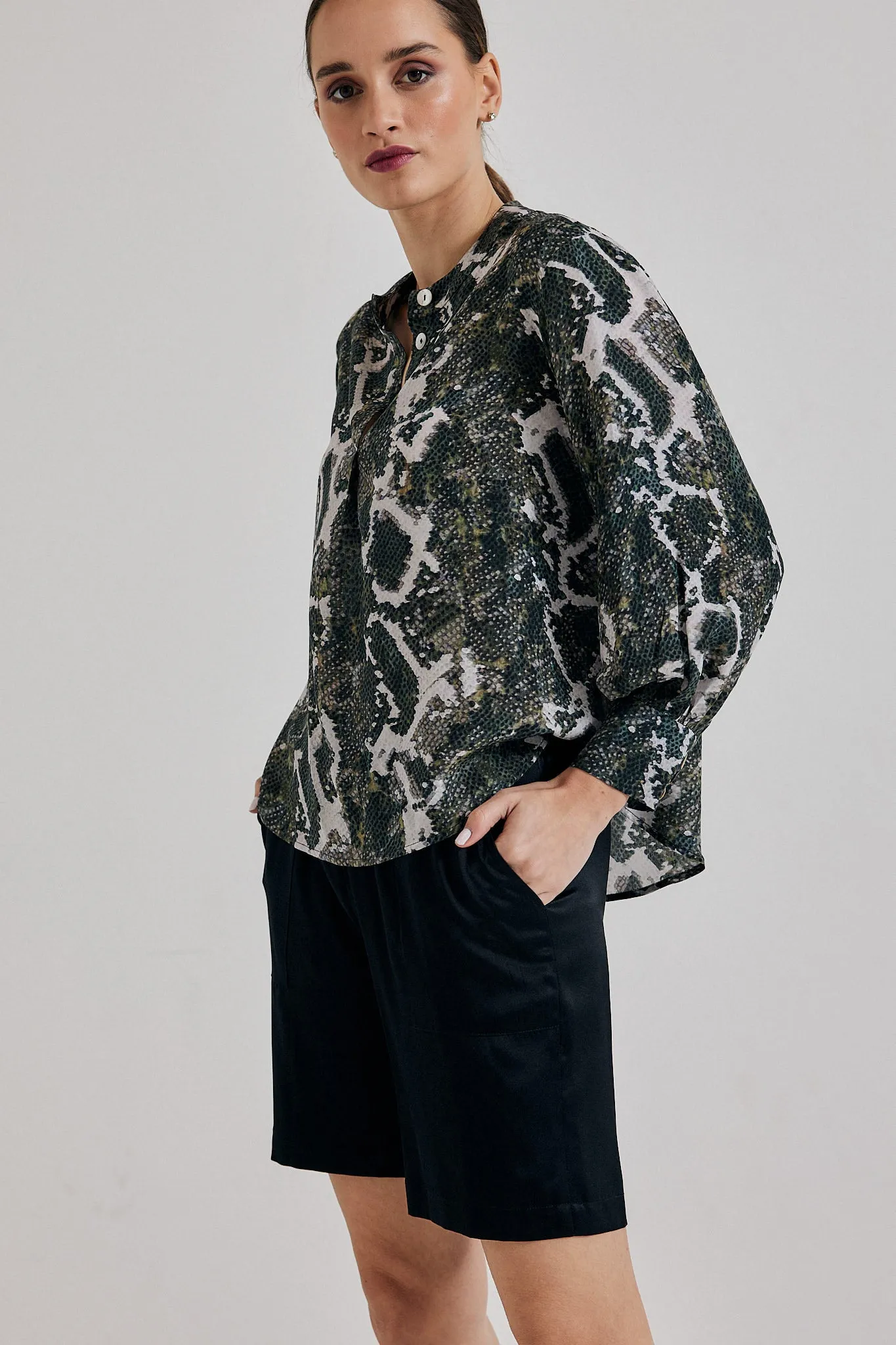 Poet Blouse in Olive Python