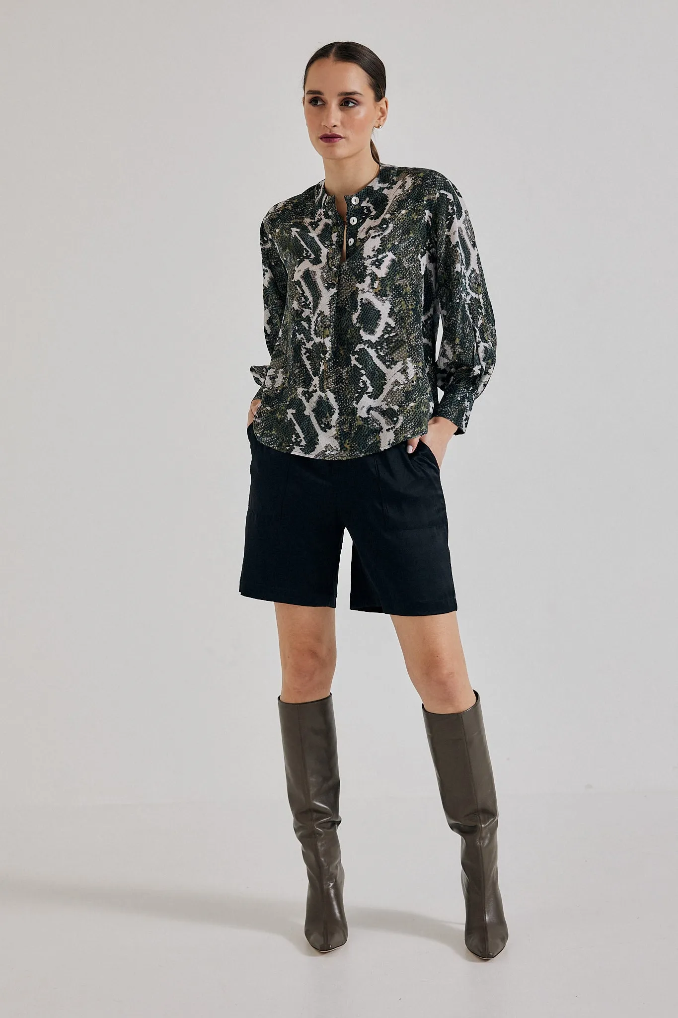 Poet Blouse in Olive Python