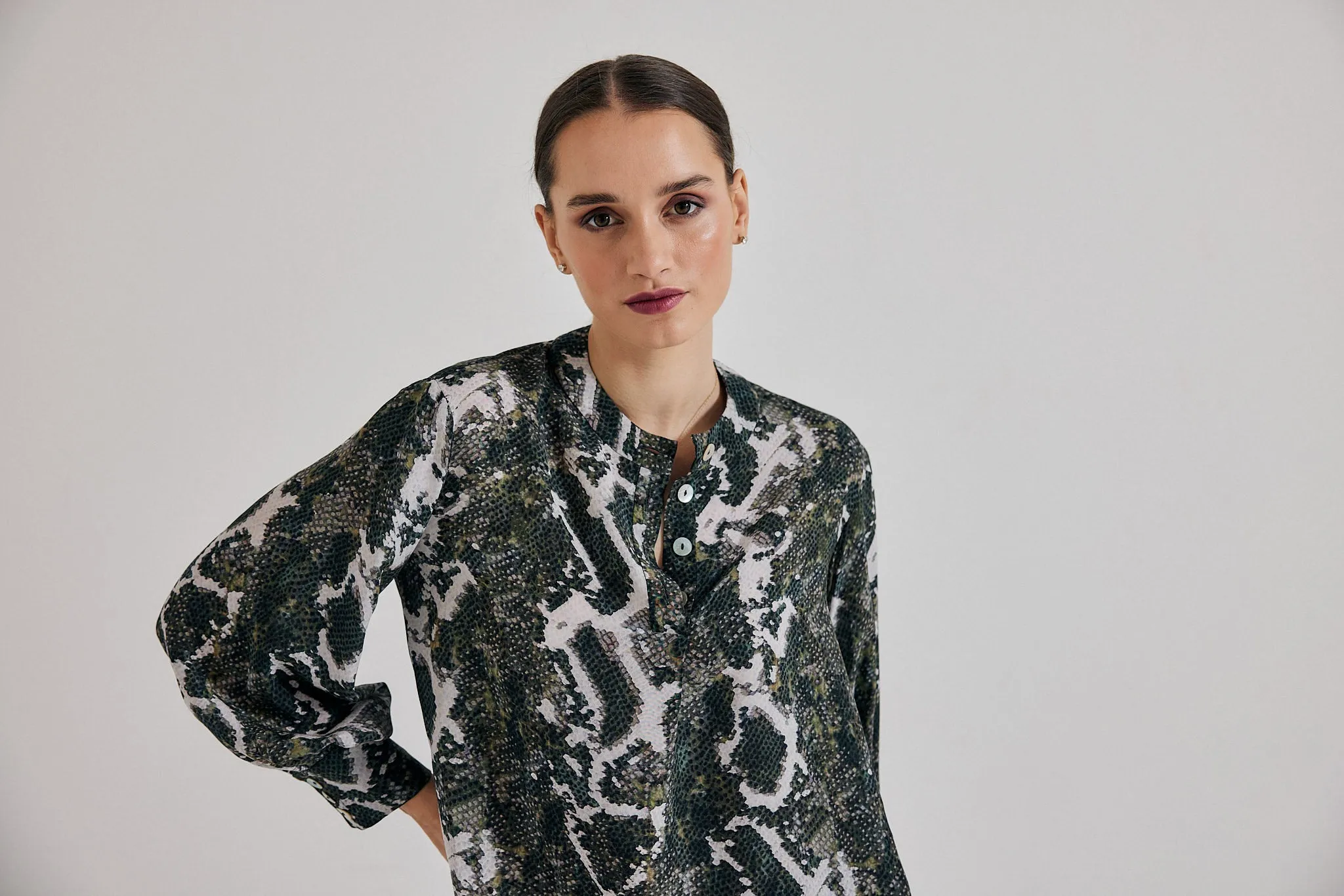 Poet Blouse in Olive Python