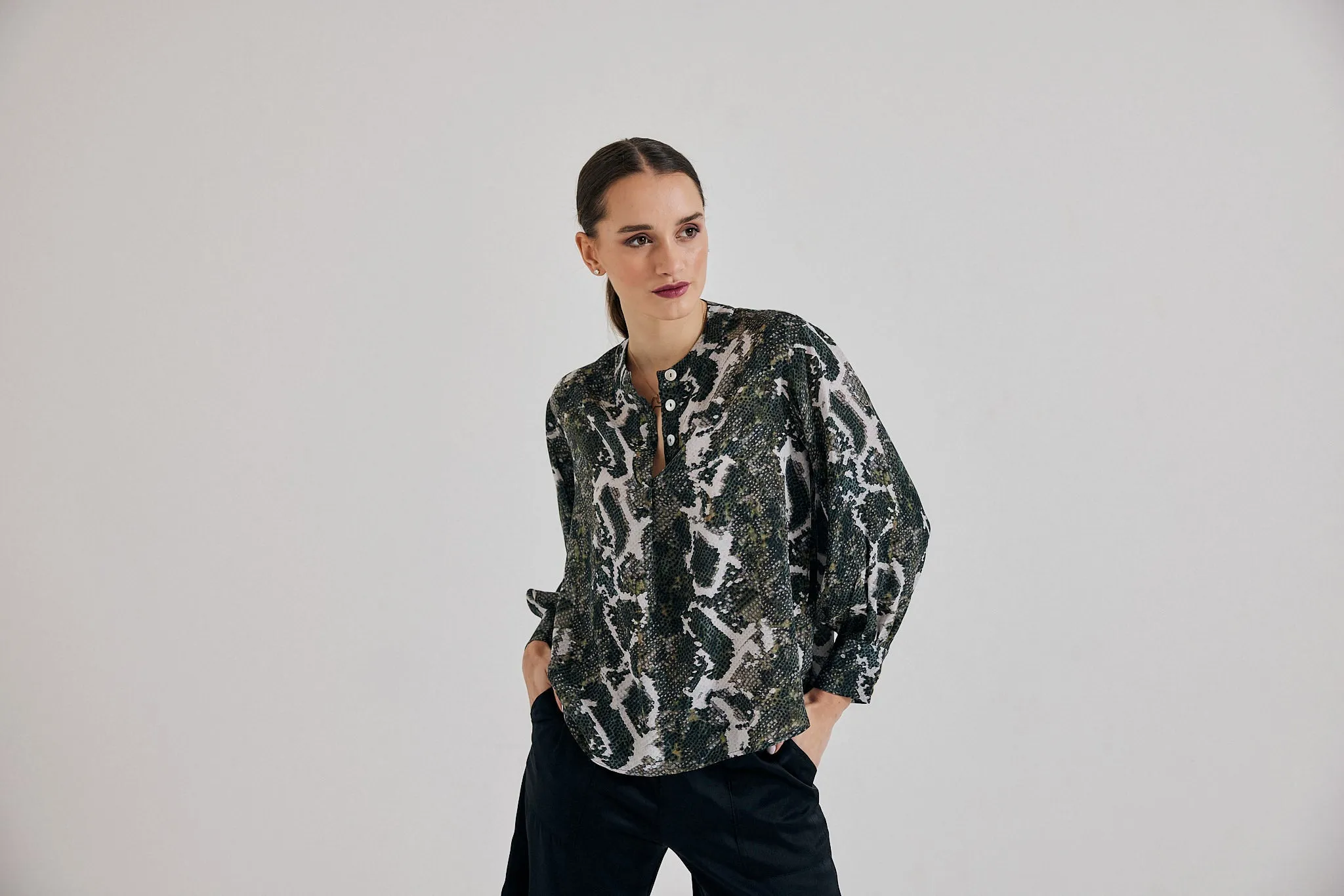 Poet Blouse in Olive Python