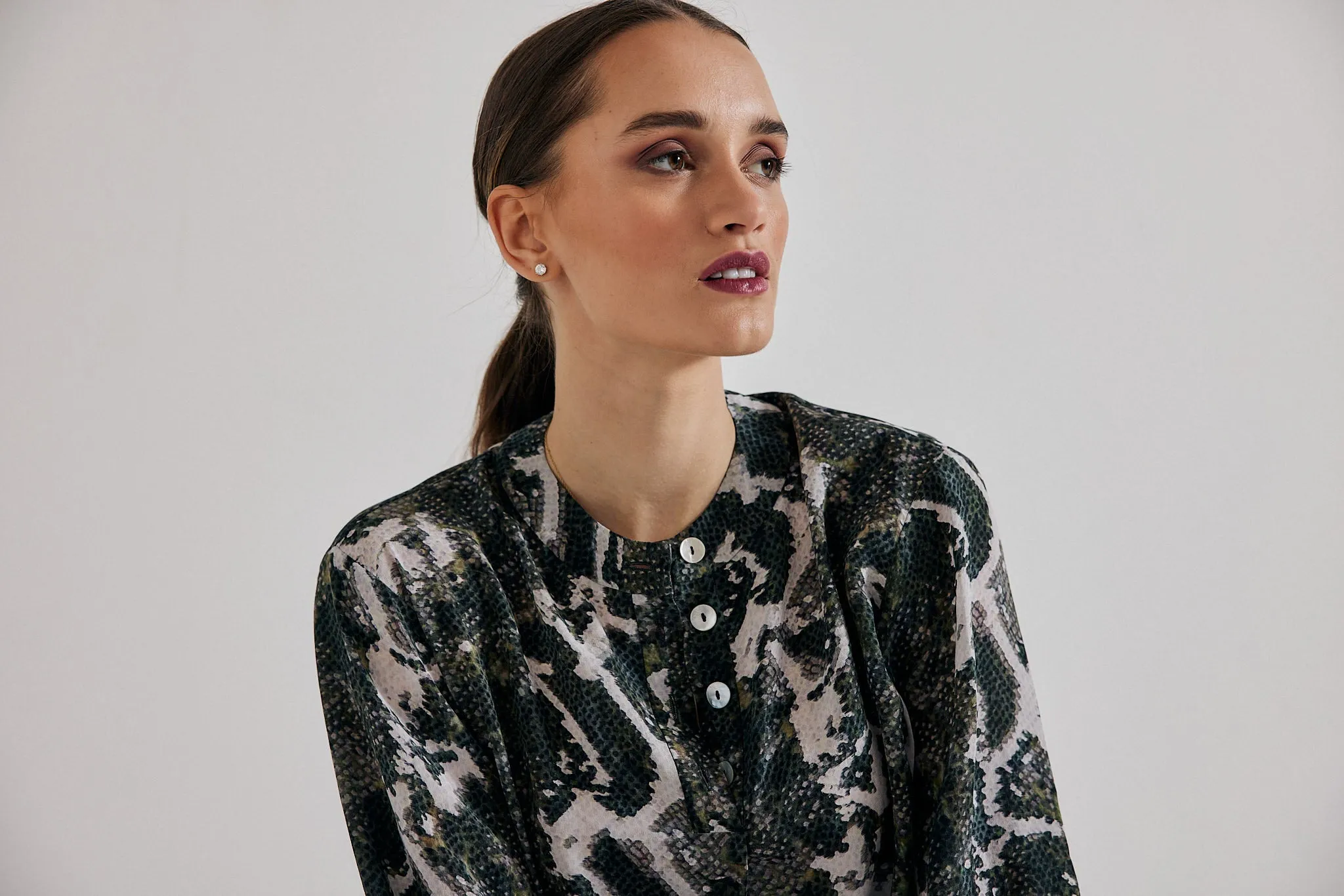 Poet Blouse in Olive Python