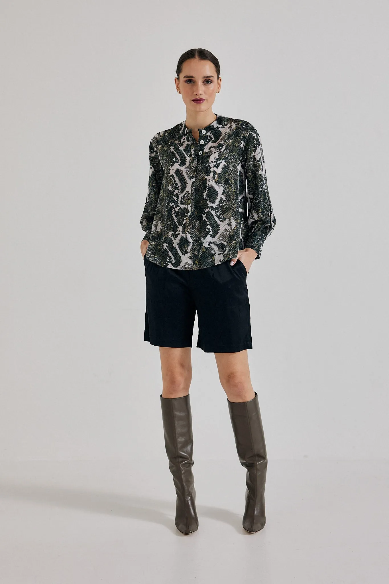 Poet Blouse in Olive Python