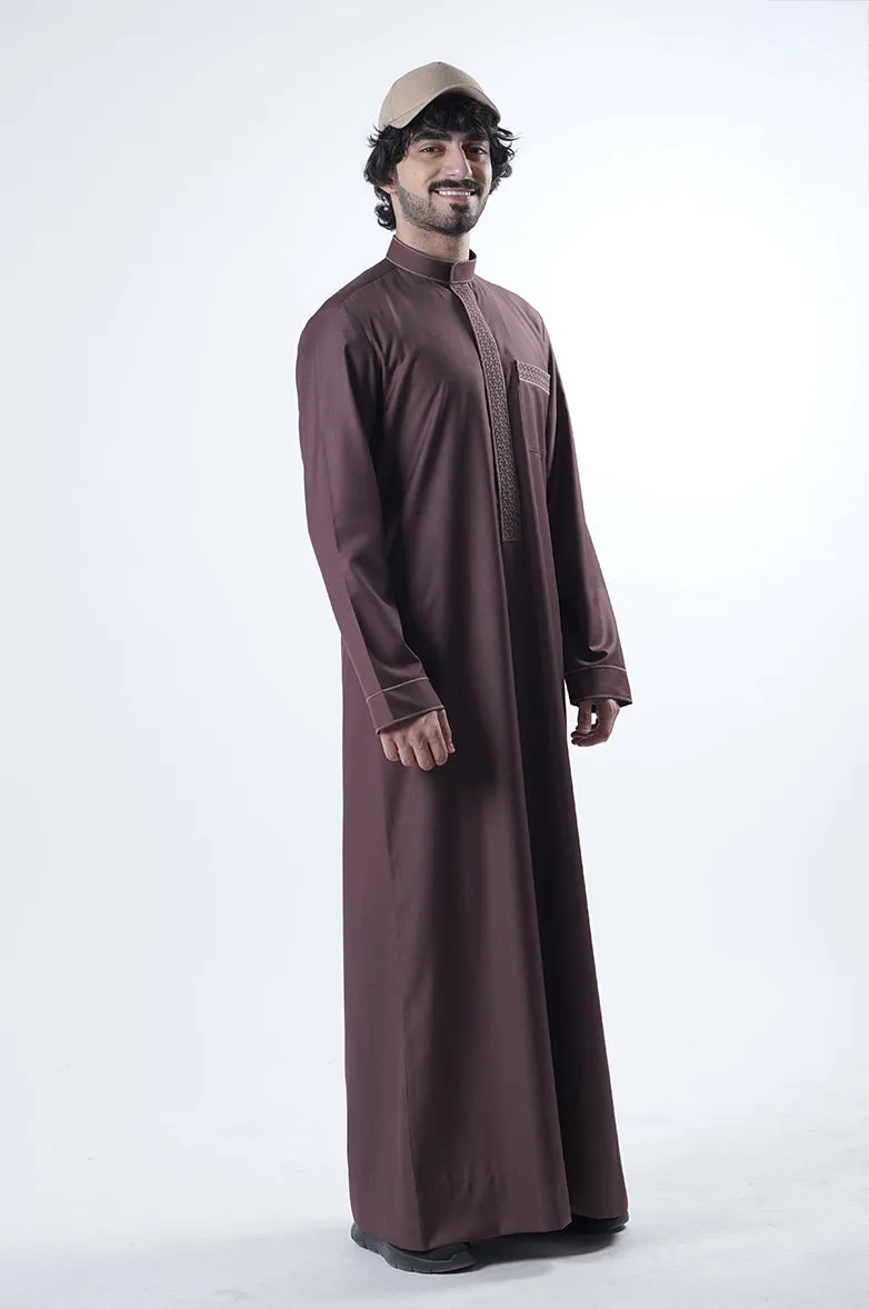 Sleek Mandarin Winter Kandora | Refined Embroidery & Timeless Official Palette