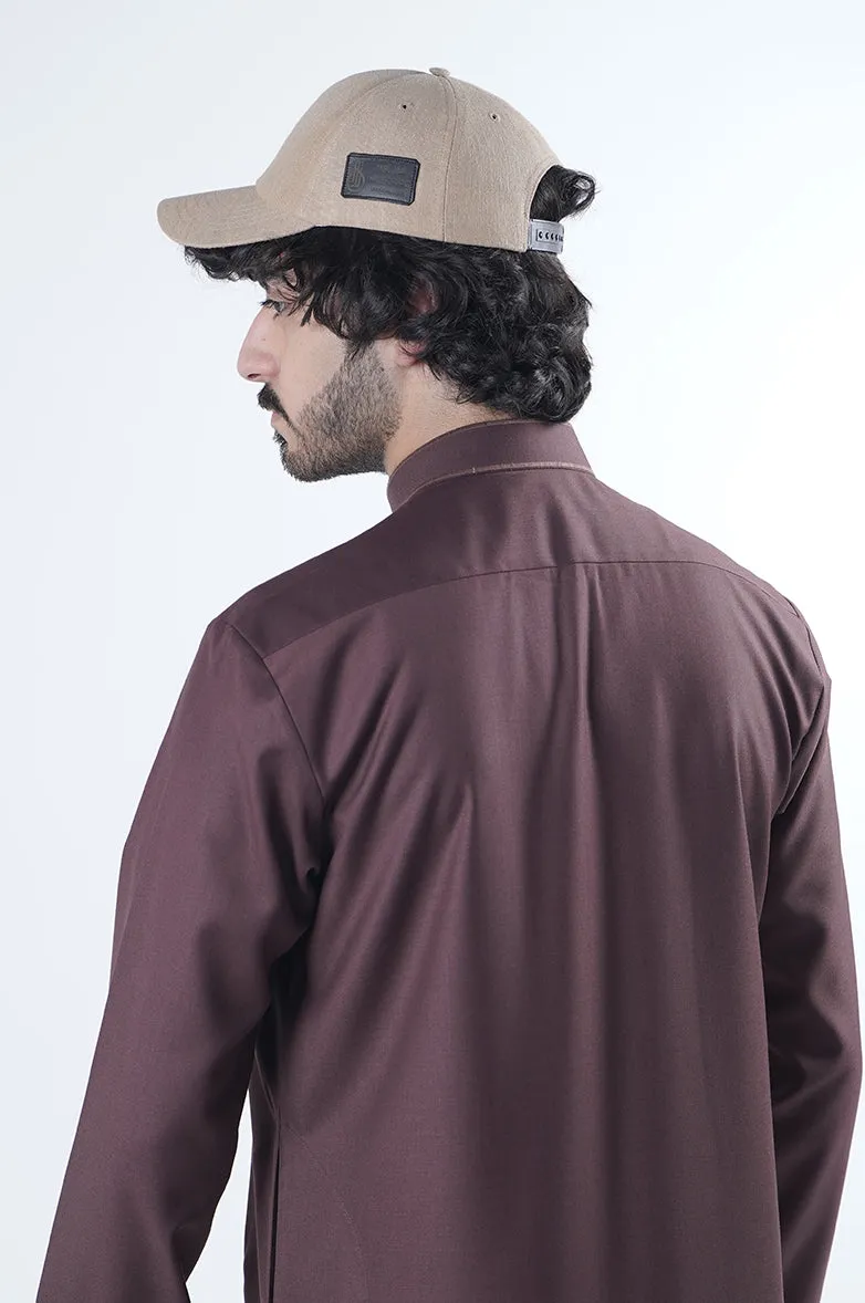 Sleek Mandarin Winter Kandora | Refined Embroidery & Timeless Official Palette