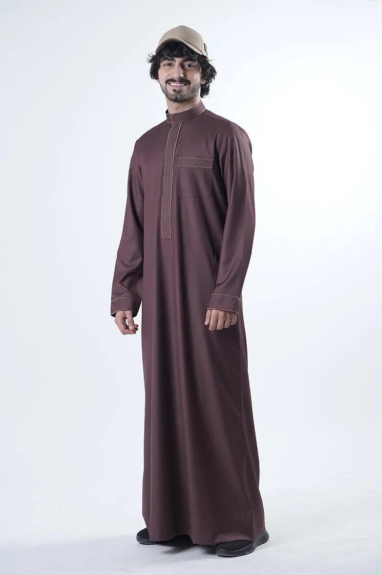 Sleek Mandarin Winter Kandora | Refined Embroidery & Timeless Official Palette