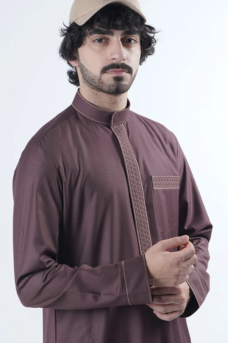 Sleek Mandarin Winter Kandora | Refined Embroidery & Timeless Official Palette