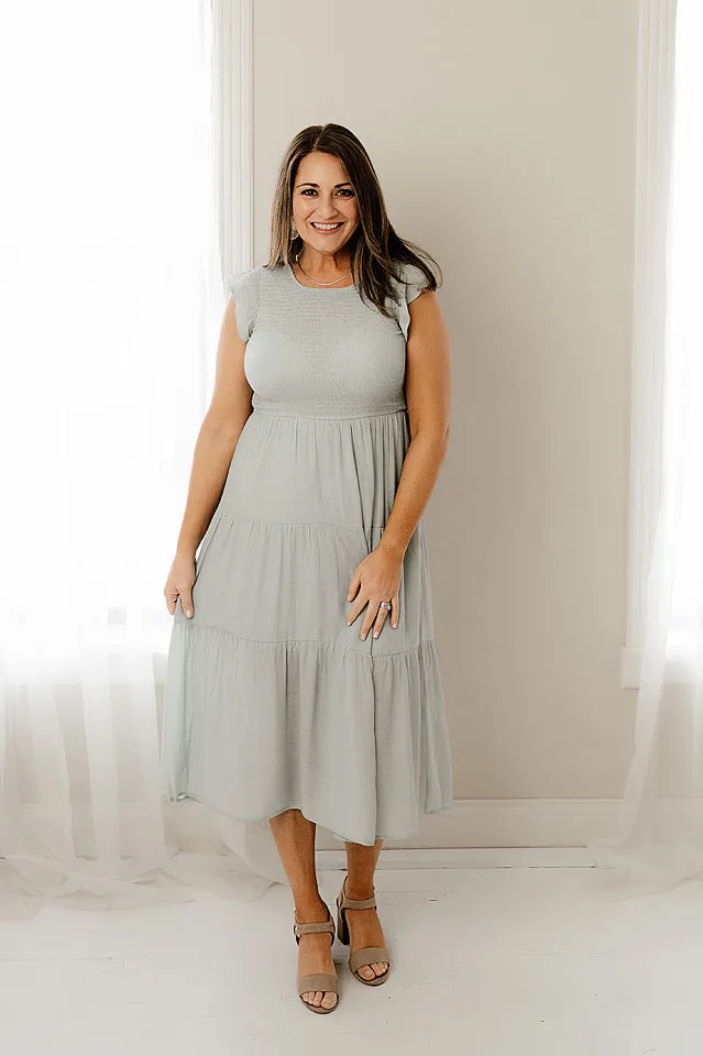 Smocked Flutter Sleeve Midi